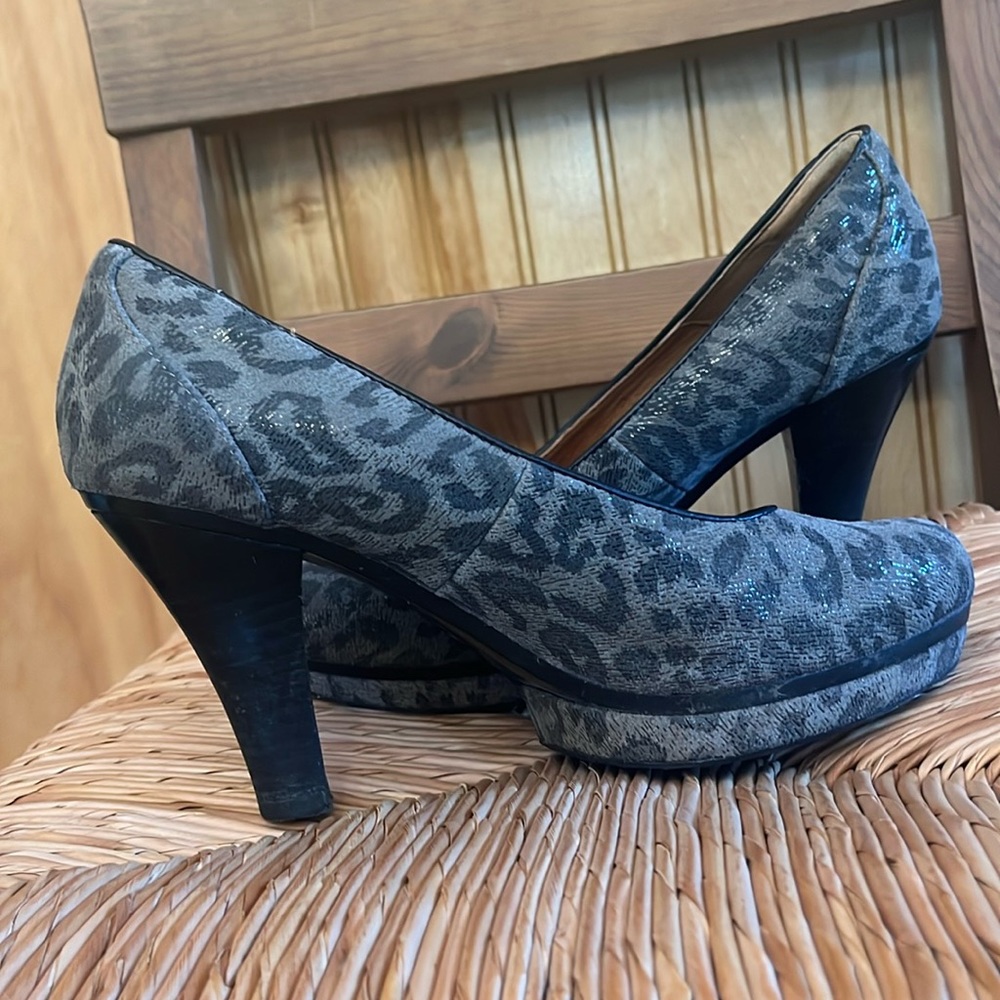 Sofft Black and Gray Animal Print Platform Shoes